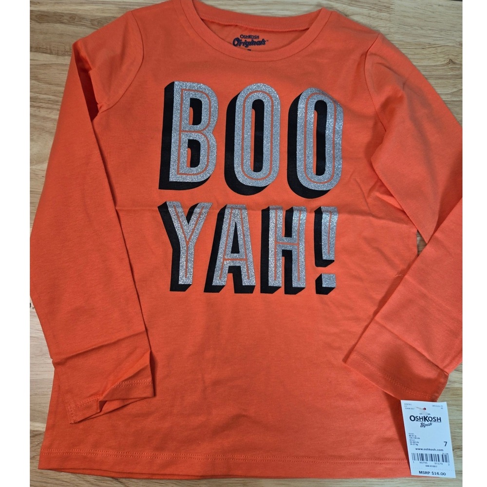 OshKosh Bgosh Kids Orange Boo Yah Glitter Halloween Long Sleeve Shirt Size 7 NWT